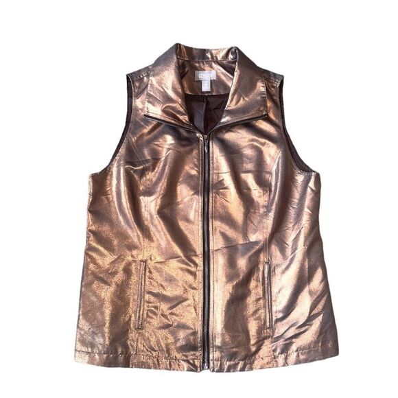 Chicos Shimmery Bronze Moto Vest Size 2 - Picture 1 of 15